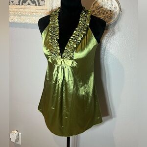Max Studio Shiny Green Top With Ruffle Detail
